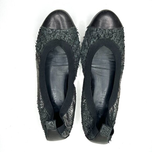 Chanel Stretch Spirit Cap Toe Flats in Dark Silver Size 8 38 - Picture 4 of 11